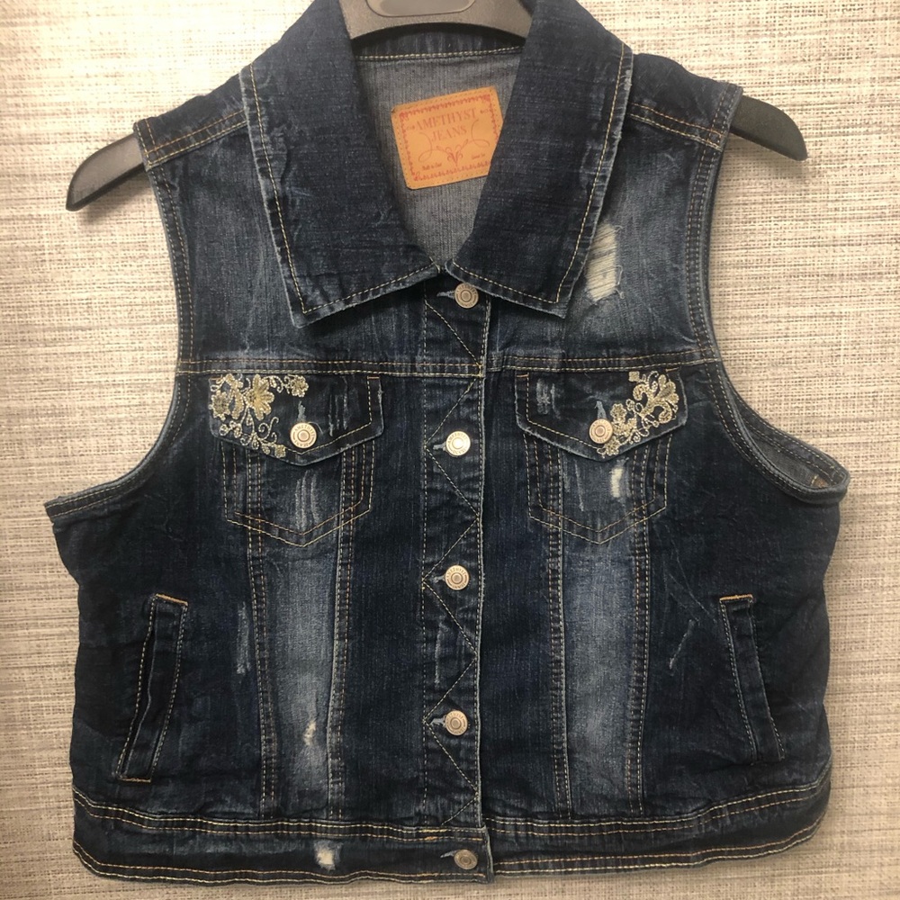 Amethyst Jeans Denim Jean Vest, Plus Size 1X